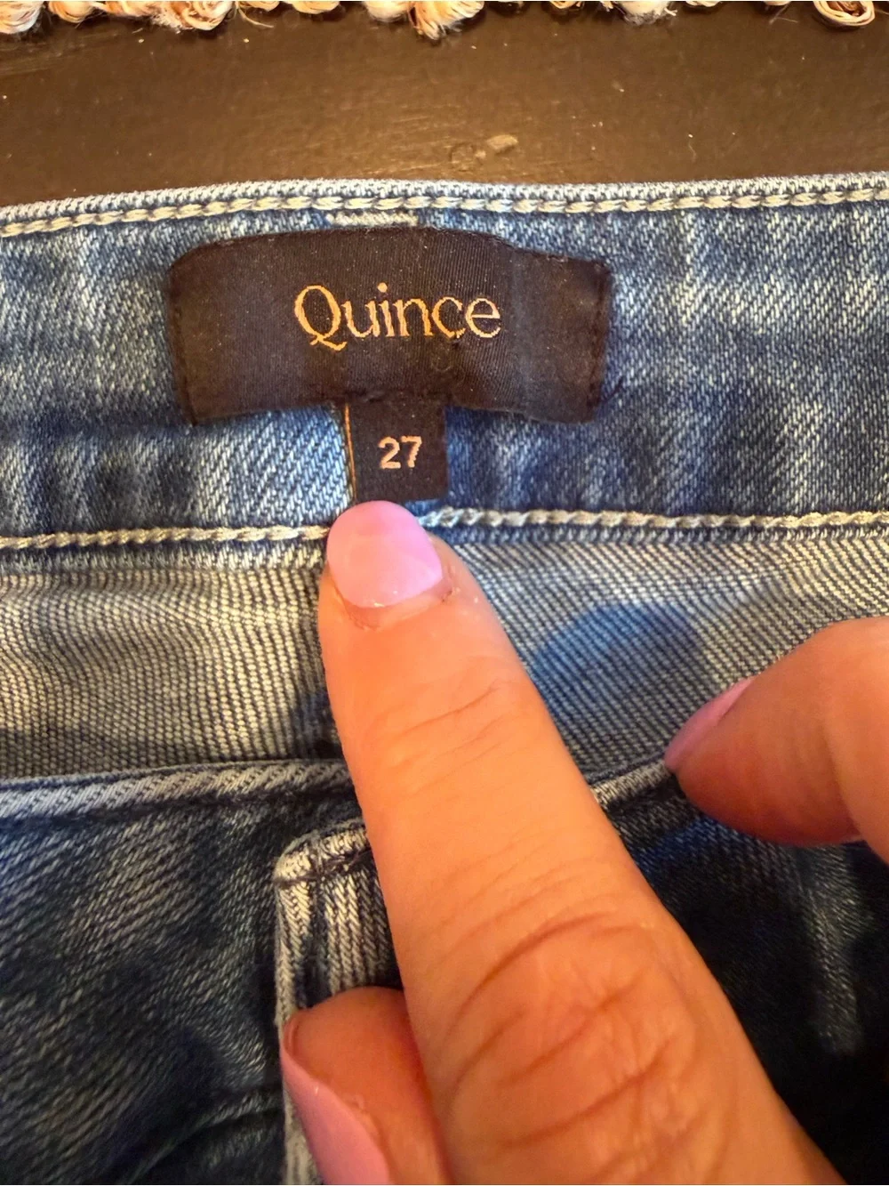 Quince Classic Blue High-Rise Straight Jeans Raw Hem Size 27